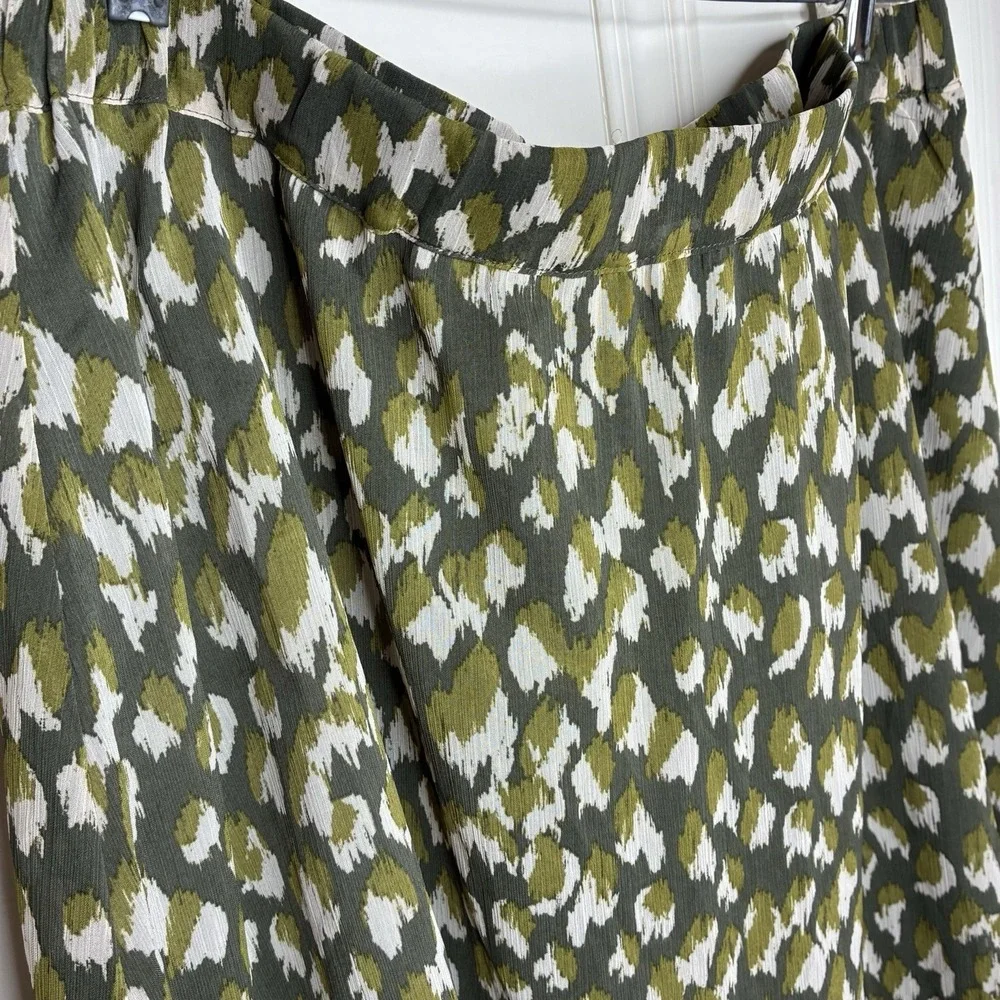 Banana Republic XLT Green Print Lined Skirt Elastic Waist‎ Pull On Artsy Flowy